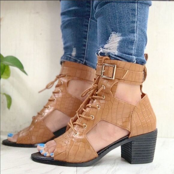 Chestnut Croco Open Toe Bootie - Picture 4 of 4